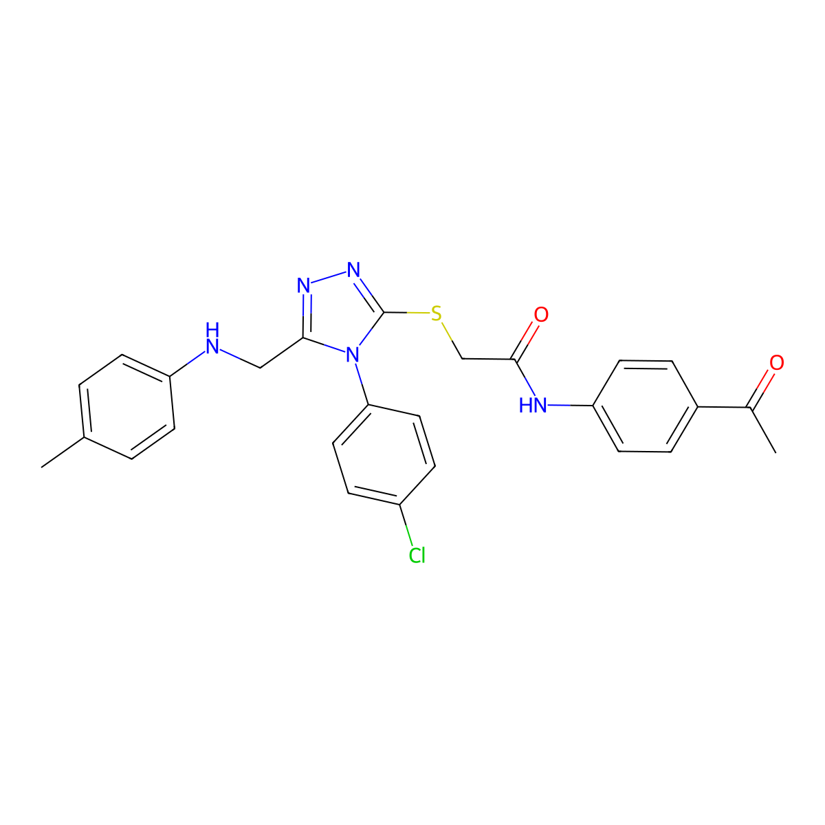N-(4-Acetylphenyl)-2-((4-(4-chlorophenyl)-5-((p-tolylamino)methyl)-4H-1,2,4-triazol-3-yl)thio)acetamide molecular structure, CAS 482638-19-7