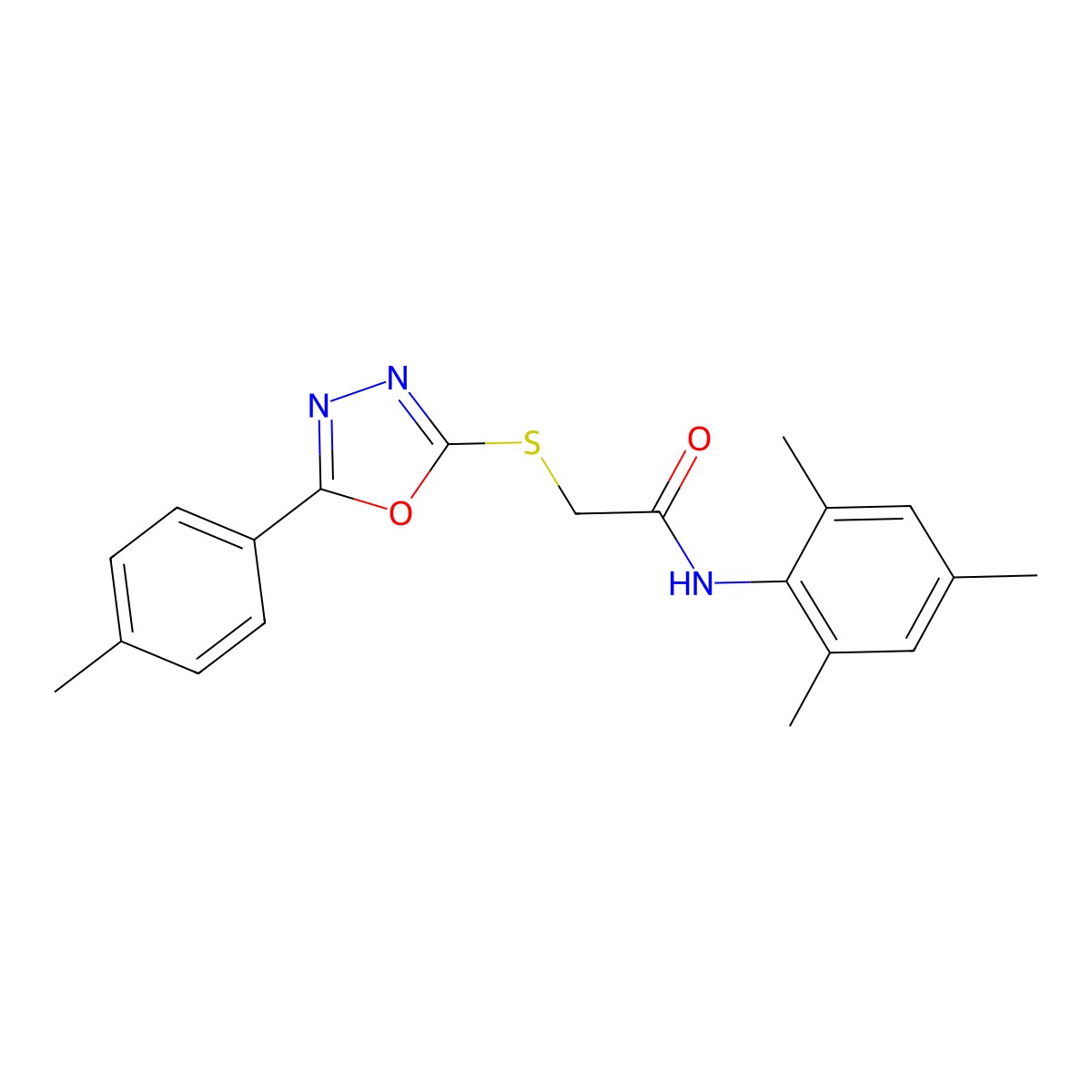 2-[[5-(4-methylphenyl)-1,3,4-oxadiazol-2-yl]sulfanyl]-N-(2,4,6-trimethylphenyl)acetamide molecular structure, CAS 482639-26-9