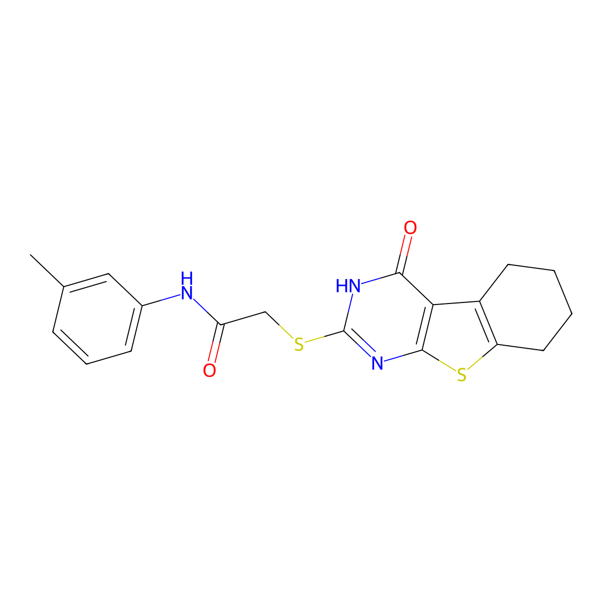 N-(3-methylphenyl)-2-[(4-oxo-5,6,7,8-tetrahydro-3H-[1]benzothiolo[2,3-d]pyrimidin-2-yl)sulfanyl]acetamide molecular structure, CAS 482639-40-7
