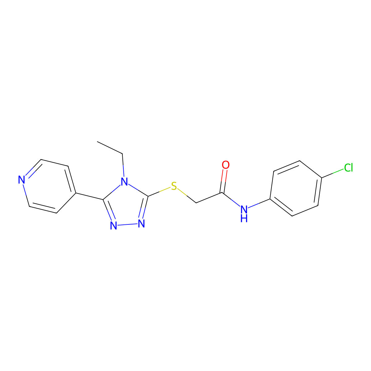 N-(4-CL-PH)-2-((4-Ethyl-5-(4-pyridinyl)-4H-1,2,4-triazol-3-YL)thio)acetamide molecular structure, CAS 482639-60-1