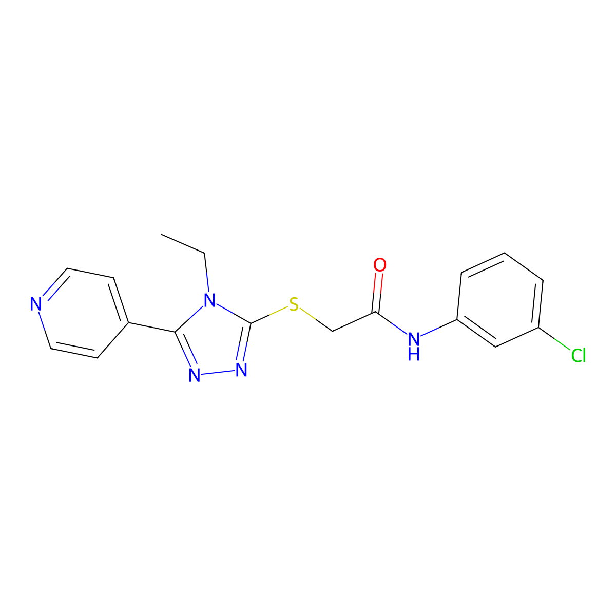 N-(3-CL-PH)-2-((4-Ethyl-5-(4-pyridinyl)-4H-1,2,4-triazol-3-YL)thio)acetamide molecular structure, CAS 482639-61-2