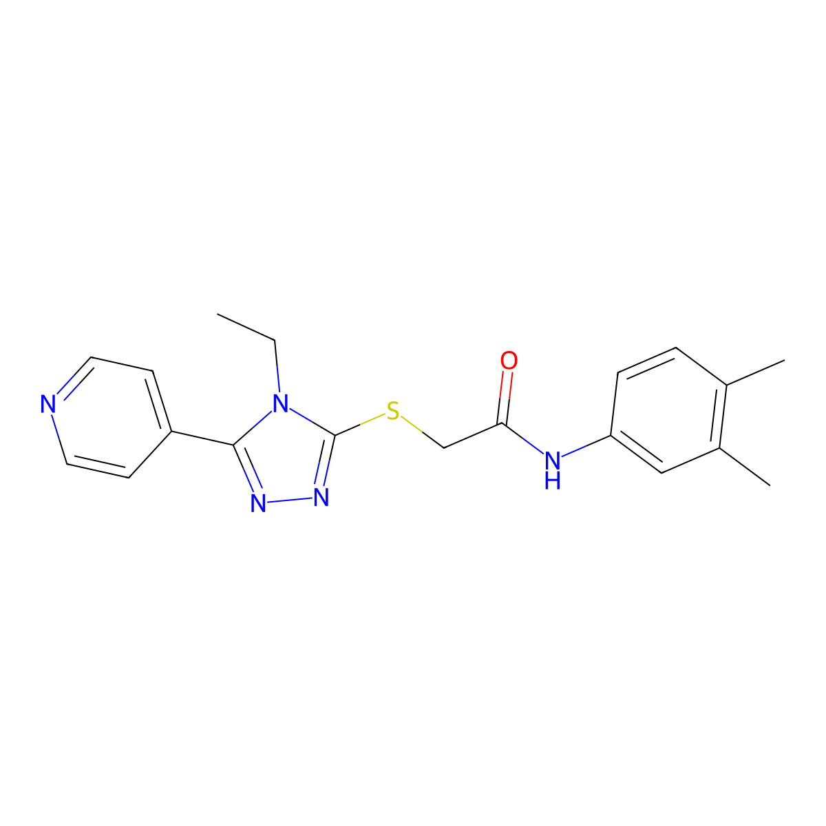N-(3,4-Dimethylphenyl)-2-{[4-ethyl-5-(4-pyridinyl)-4H-1,2,4-triazol-3-YL]sulfanyl}acetamide molecular structure, CAS 482639-64-5