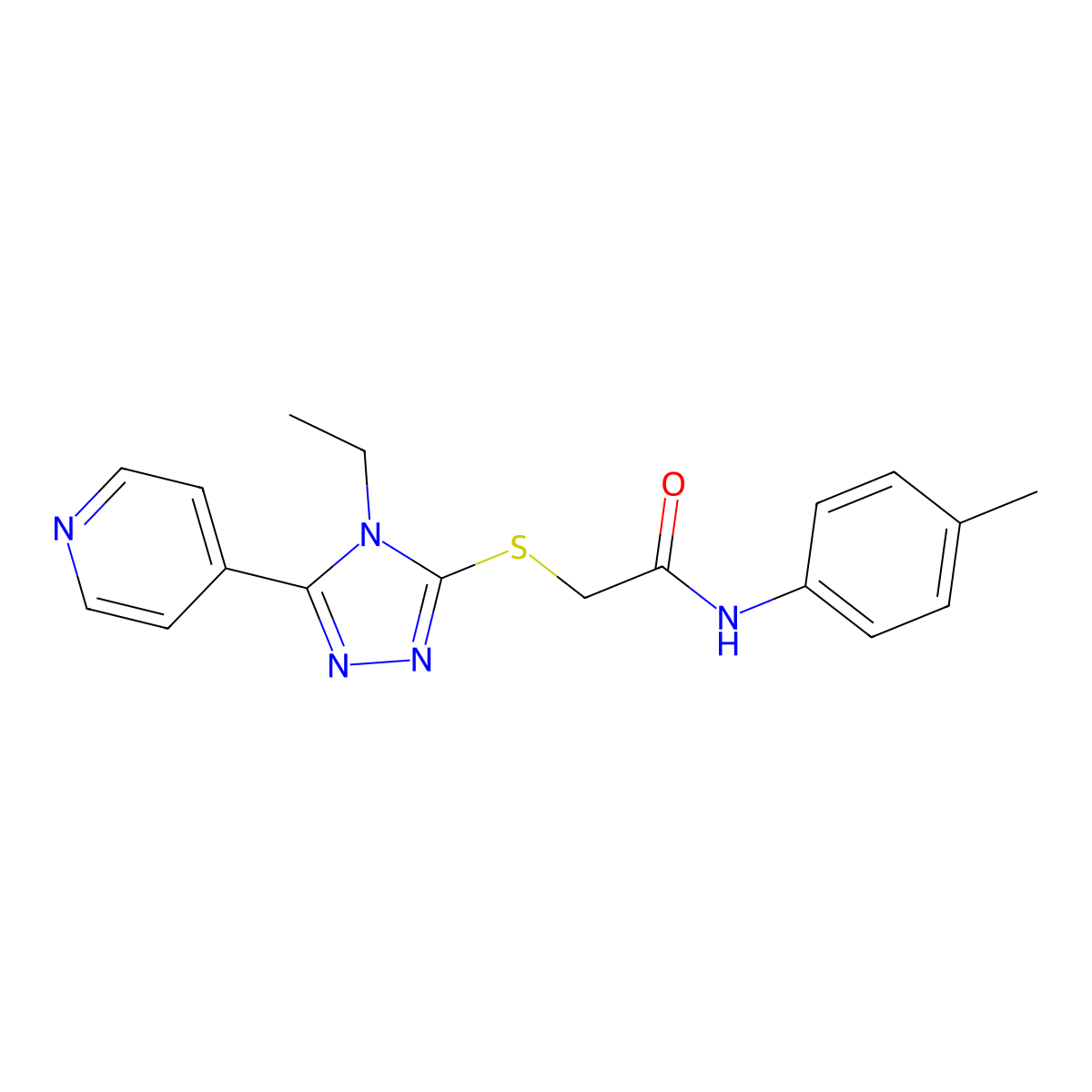 2-((4-ET-5-(4-Pyridinyl)-4H-1,2,4-triazol-3-YL)thio)-N-(4-methylphenyl)acetamide molecular structure, CAS 482639-68-9