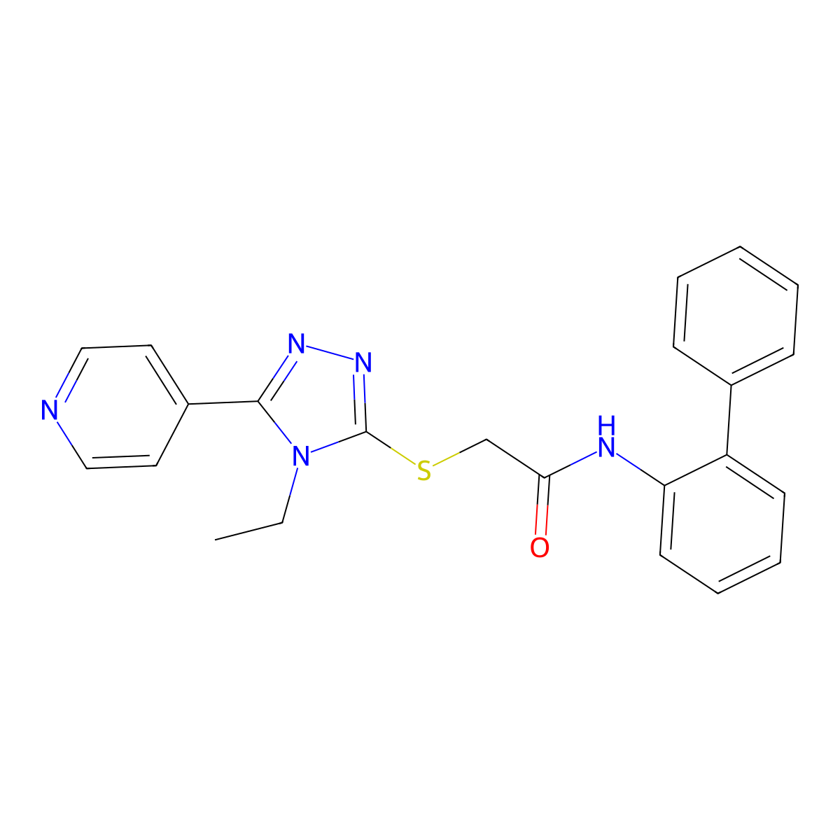 N-(1,1'-Biphenyl)-2-YL-2-((4-ethyl-5-(4-pyridinyl)-4H-1,2,4-triazol-3-YL)sulfanyl)acetamide molecular structure, CAS 482639-76-9