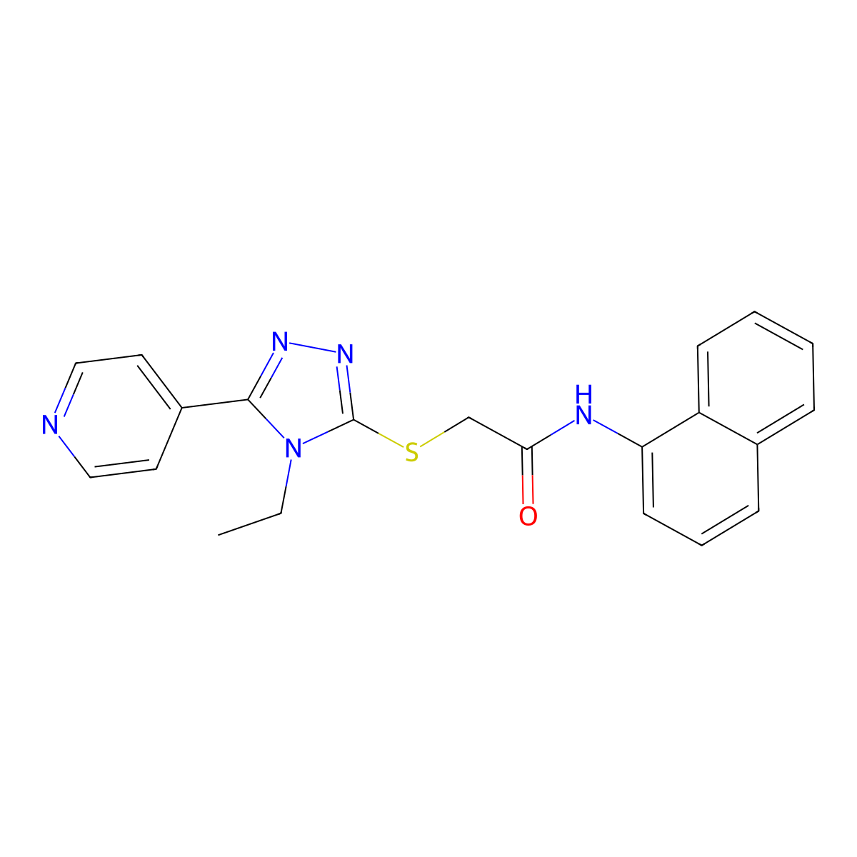 2-((4-Ethyl-5-(4-pyridinyl)-4H-1,2,4-triazol-3-YL)thio)-N-(1-naphthyl)acetamide molecular structure, CAS 482639-80-5