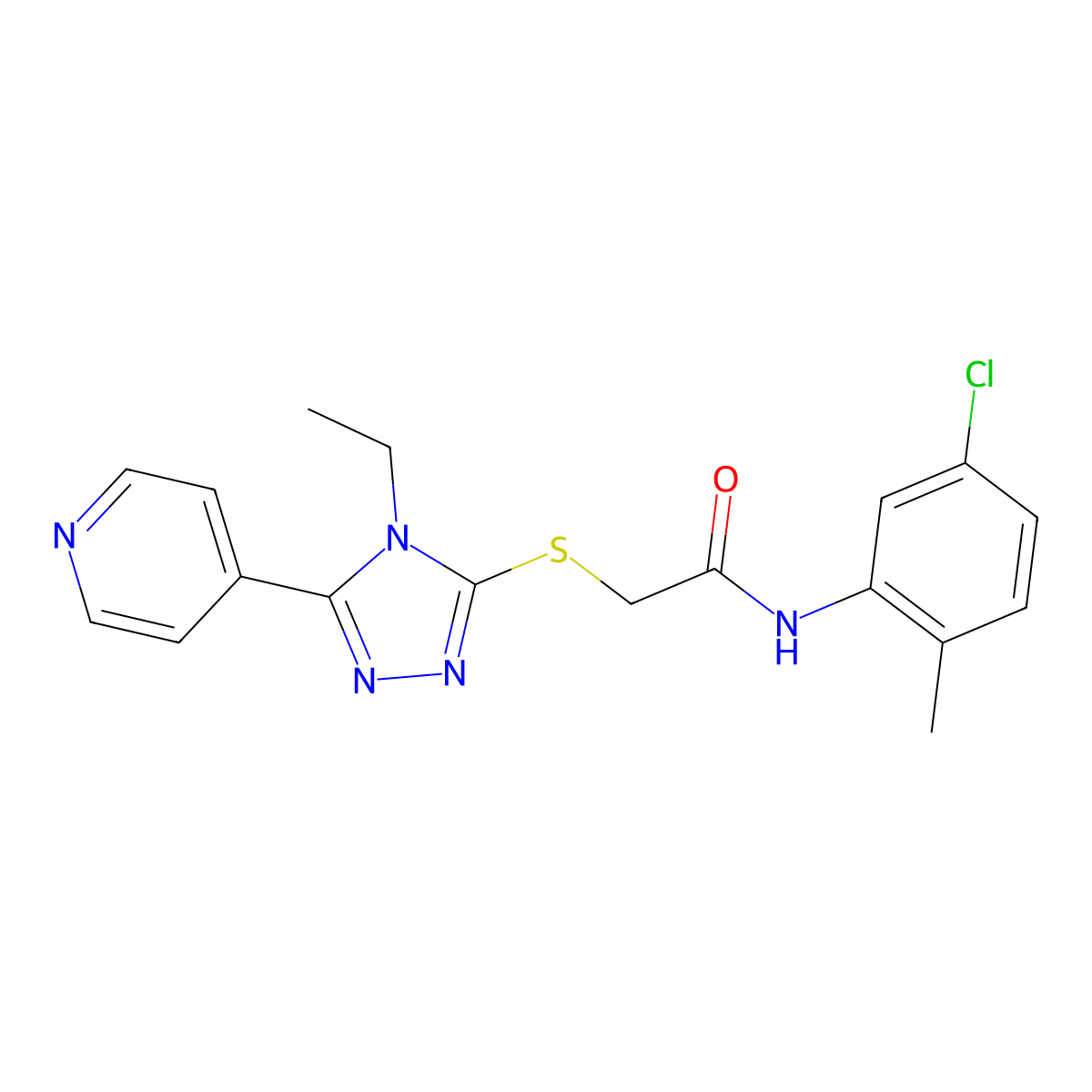 N-(5-Chloro-2-methylphenyl)-2-((4-ethyl-5-(4-pyridinyl)-4H-1,2,4-triazol-3-YL)sulfanyl)acetamide molecular structure, CAS 482639-88-3