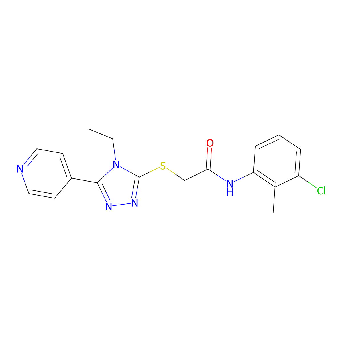 N-(3-Chloro-2-methylphenyl)-2-{[4-ethyl-5-(4-pyridinyl)-4H-1,2,4-triazol-3-YL]sulfanyl}acetamide molecular structure, CAS 482639-89-4
