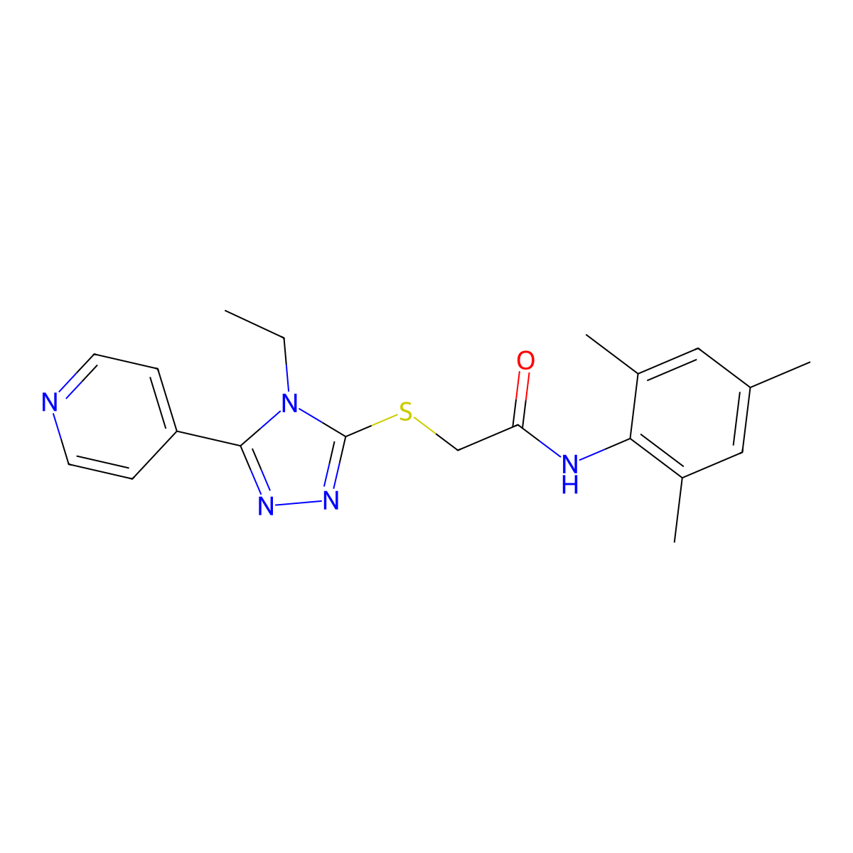 2-((4-Ethyl-5-(4-pyridinyl)-4H-1,2,4-triazol-3-YL)thio)-N-mesitylacetamide molecular structure, CAS 482639-93-0