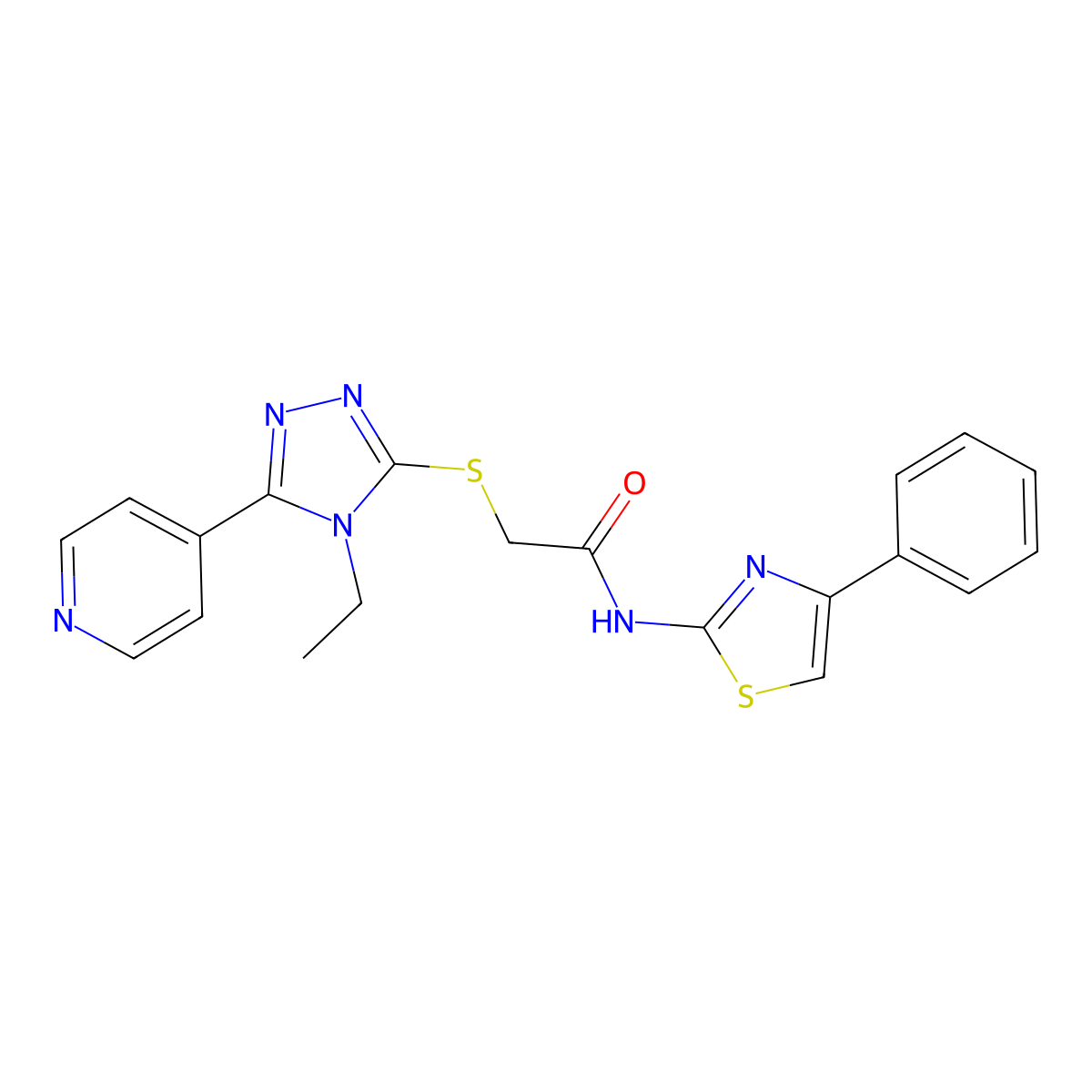 2-[(4-ethyl-5-pyridin-4-yl-1,2,4-triazol-3-yl)sulfanyl]-N-(4-phenyl-1,3-thiazol-2-yl)acetamide molecular structure, CAS 482639-98-5