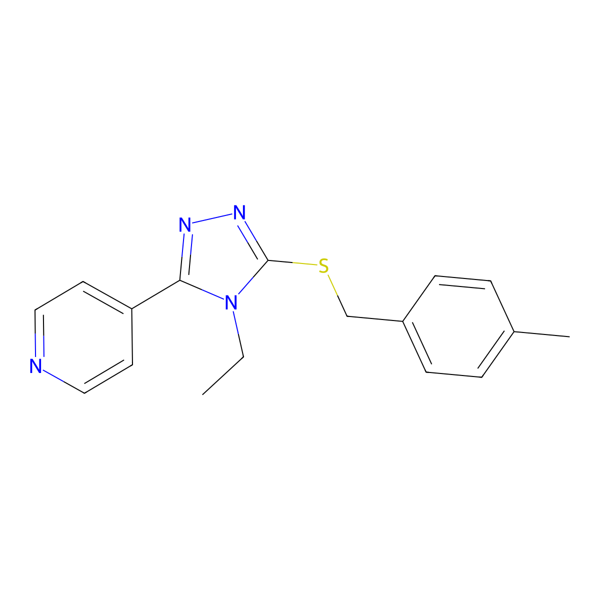 4-(4-Ethyl-5-((4-methylbenzyl)thio)-4H-1,2,4-triazol-3-YL)pyridine molecular structure, CAS 482640-04-0
