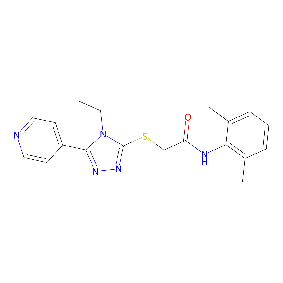 N-(2,6-Dimethylphenyl)-2-((4-ethyl-5-(4-pyridinyl)-4H-1,2,4-triazol-3-YL)sulfanyl)acetamide molecular structure, CAS 482640-16-4