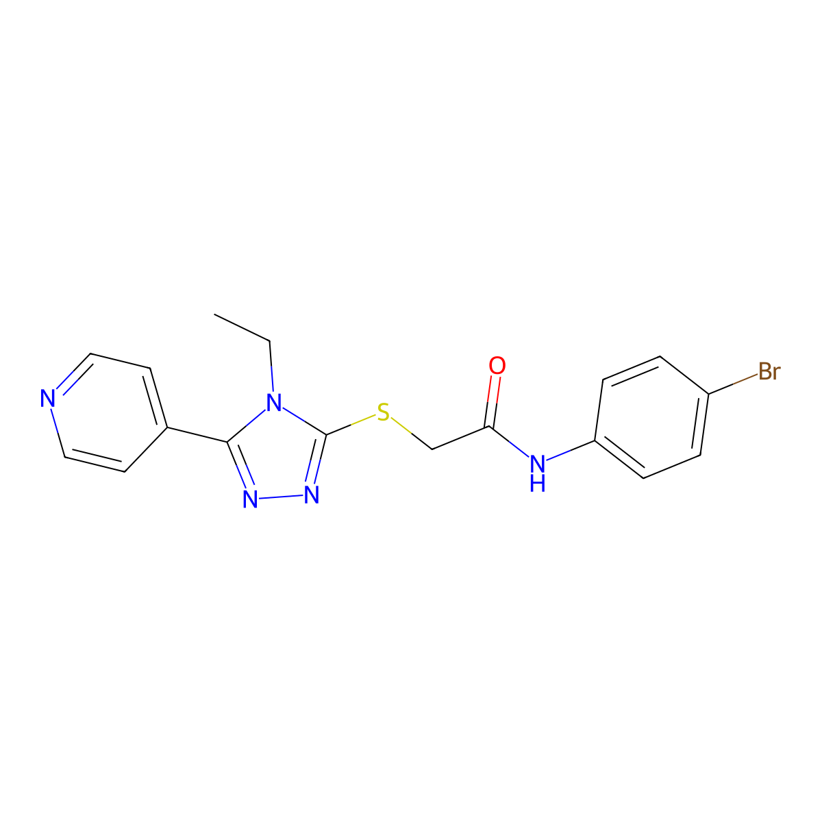 N-(4-BR-PH)-2-((4-Ethyl-5-(4-pyridinyl)-4H-1,2,4-triazol-3-YL)thio)acetamide molecular structure, CAS 482640-17-5