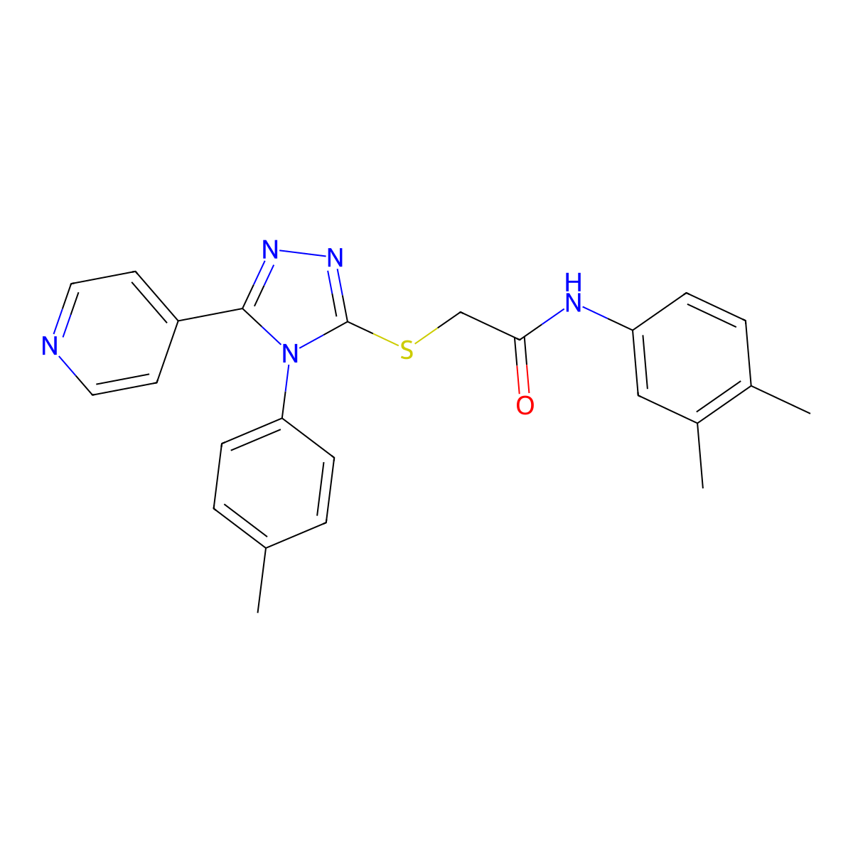 N-(3,4-dimethylphenyl)-2-{[4-(4-methylphenyl)-5-(pyridin-4-yl)-4H-1,2,4-triazol-3-yl]sulfanyl}acetamide molecular structure, CAS 482640-23-3