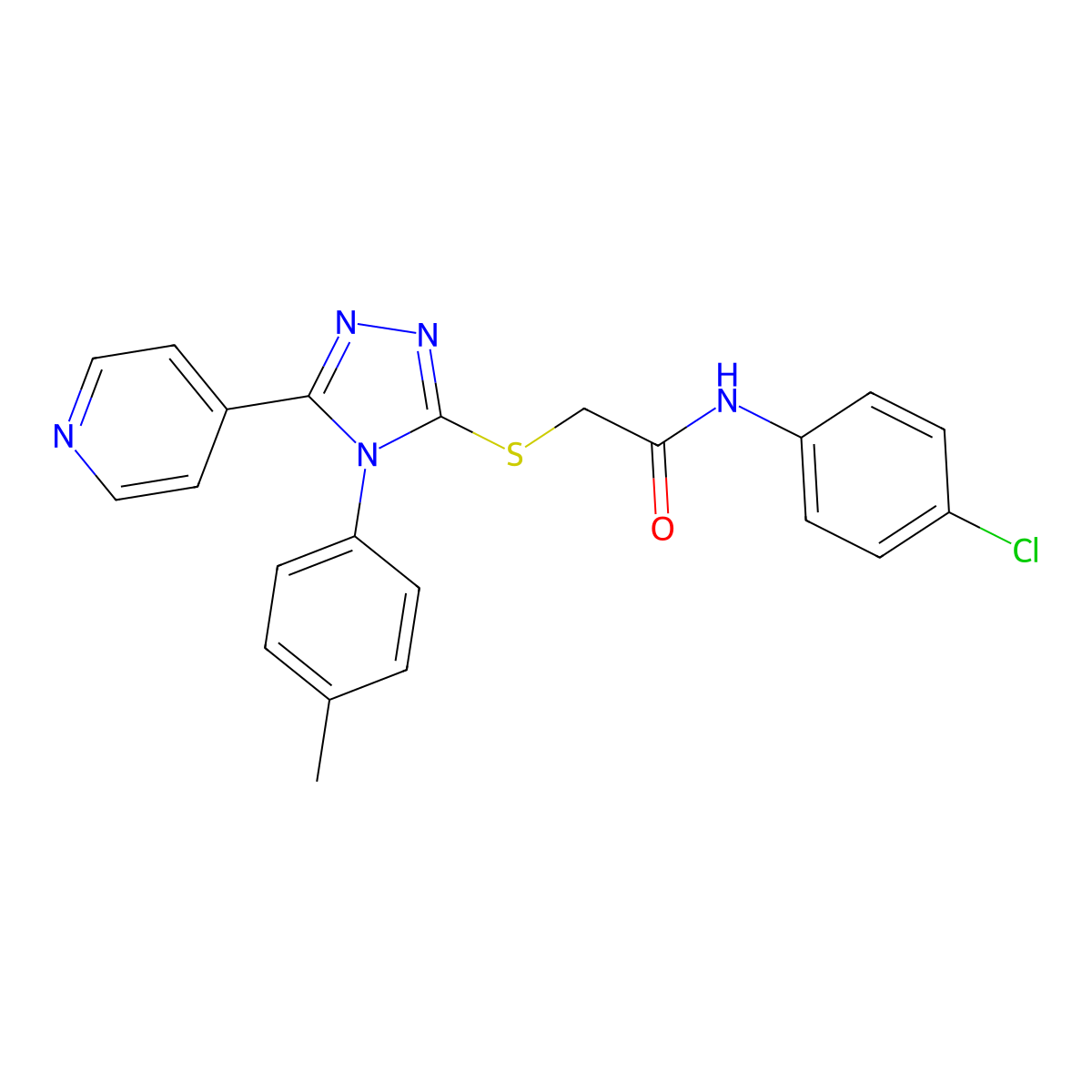 N-(4-chlorophenyl)-2-{[4-(4-methylphenyl)-5-(pyridin-4-yl)-4H-1,2,4-triazol-3-yl]sulfanyl}acetamide molecular structure, CAS 482640-27-7