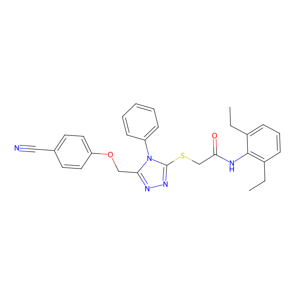 2-({5-[(4-cyanophenoxy)methyl]-4-phenyl-4H-1,2,4-triazol-3-yl}sulfanyl)-N-(2,6-diethylphenyl)acetamide molecular structure, CAS 482642-36-4