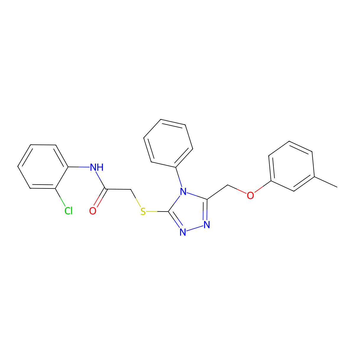 N-(2-chlorophenyl)-2-({5-[(3-methylphenoxy)methyl]-4-phenyl-4H-1,2,4-triazol-3-yl}sulfanyl)acetamide molecular structure, CAS 482643-17-4