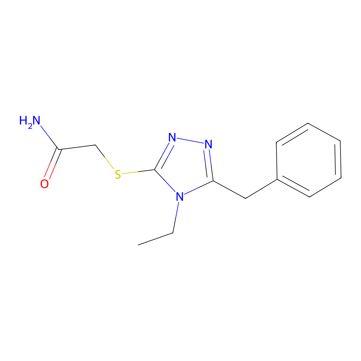 2-((5-Benzyl-4-ethyl-4H-1,2,4-triazol-3-yl)thio)acetamide molecular structure, CAS 482643-39-0