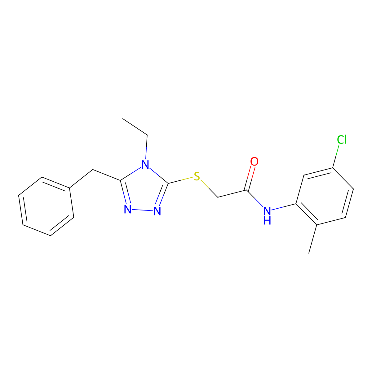 2-[(5-benzyl-4-ethyl-1,2,4-triazol-3-yl)sulfanyl]-N-(5-chloro-2-methylphenyl)acetamide molecular structure, CAS 482643-45-8