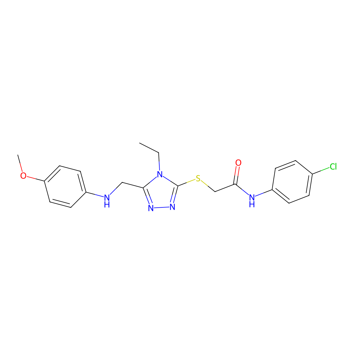 N-(4-chlorophenyl)-2-({4-ethyl-5-[(4-methoxyanilino)methyl]-4H-1,2,4-triazol-3-yl}sulfanyl)acetamide molecular structure, CAS 482645-57-8