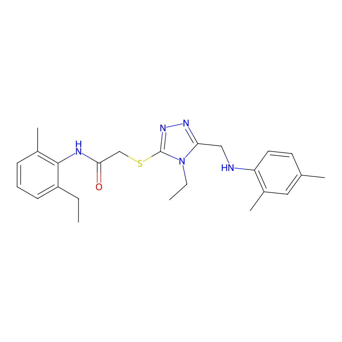 2-({5-[(2,4-dimethylanilino)methyl]-4-ethyl-4H-1,2,4-triazol-3-yl}sulfanyl)-N-(2-ethyl-6-methylphenyl)acetamide molecular structure, CAS 482645-99-8