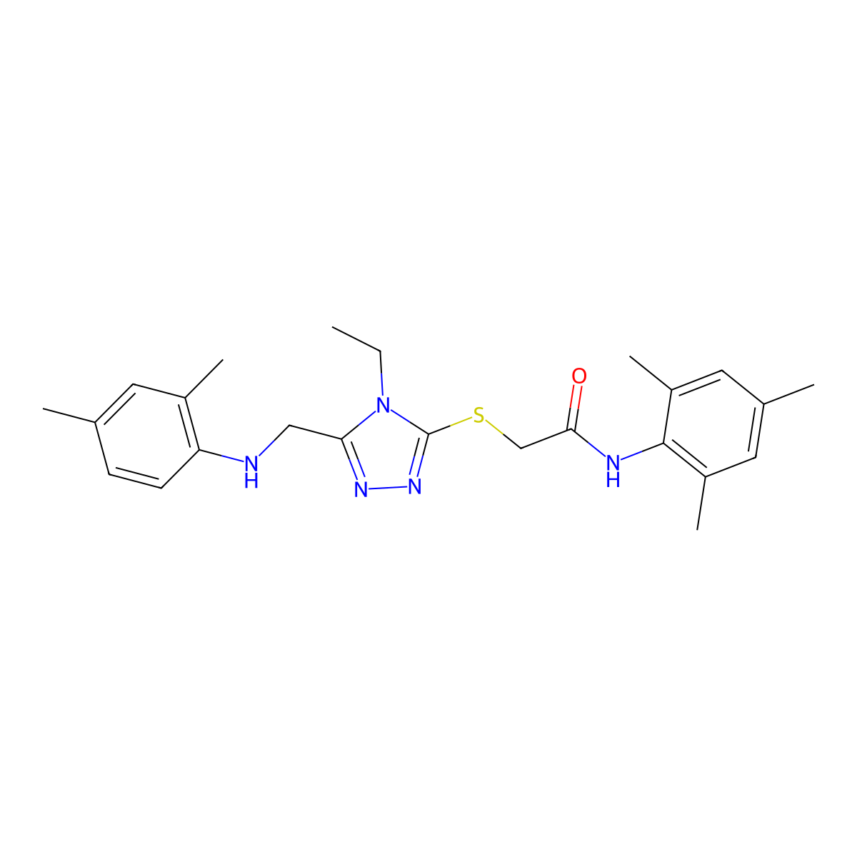 2-({5-[(2,4-dimethylanilino)methyl]-4-ethyl-4H-1,2,4-triazol-3-yl}sulfanyl)-N-mesitylacetamide molecular structure, CAS 482646-06-0