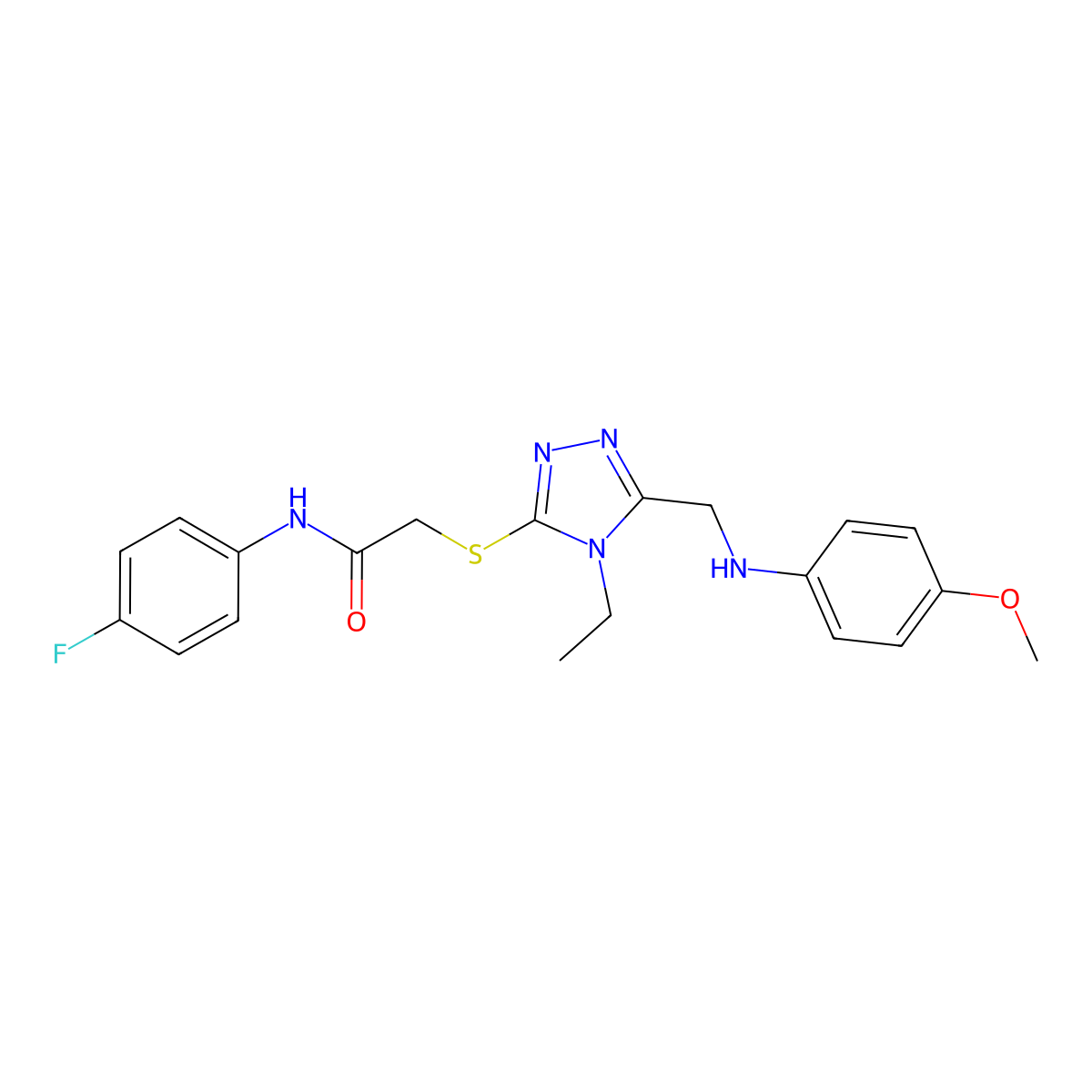 2-({4-ethyl-5-[(4-methoxyanilino)methyl]-4H-1,2,4-triazol-3-yl}sulfanyl)-N-(4-fluorophenyl)acetamide molecular structure, CAS 482646-29-7