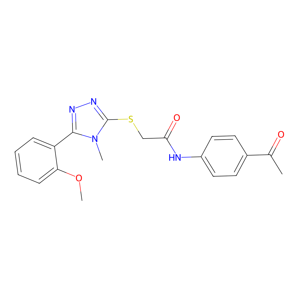 N-(4-acetylphenyl)-2-[[5-(2-methoxyphenyl)-4-methyl-1,2,4-triazol-3-yl]sulfanyl]acetamide molecular structure, CAS 482650-20-4