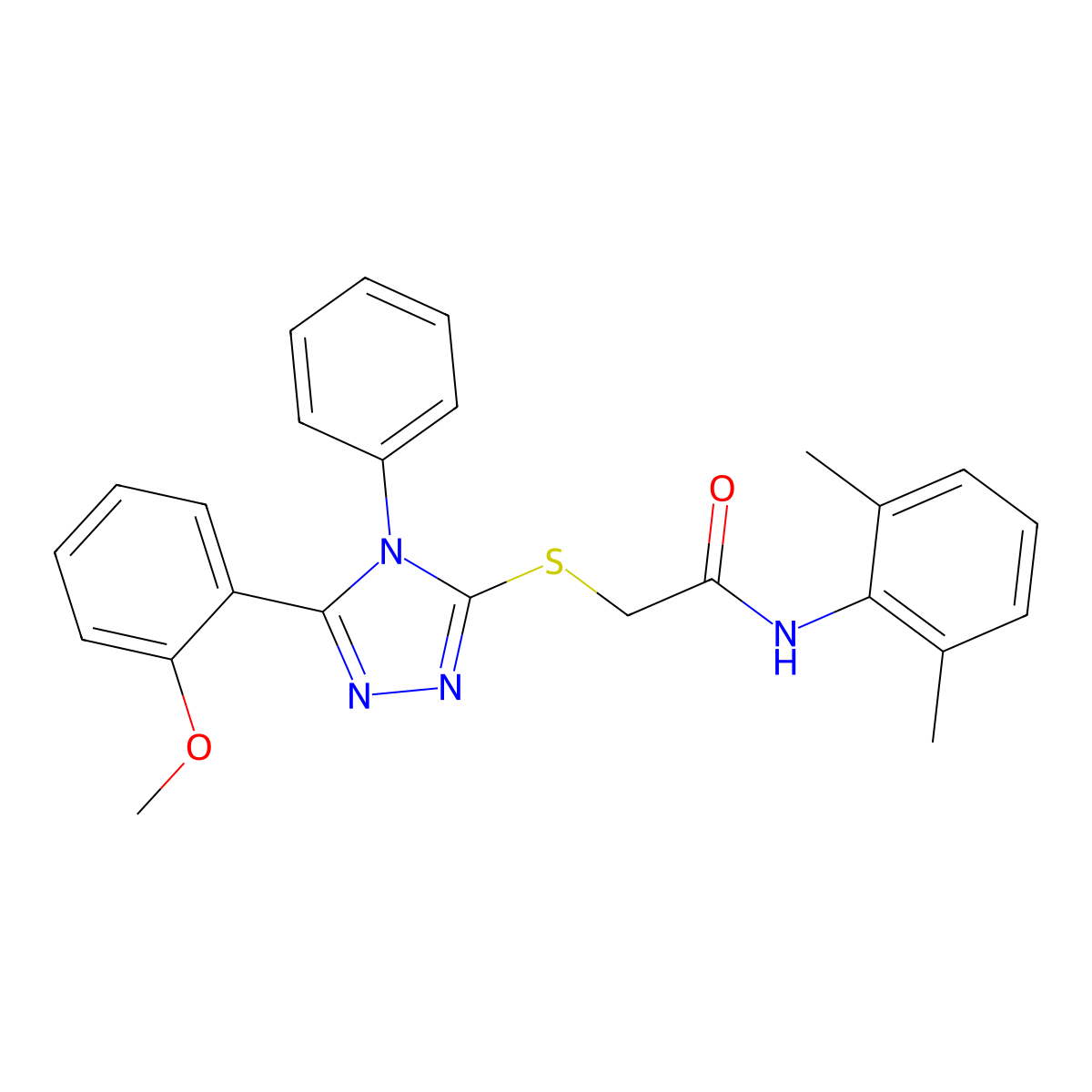 N-(2,6-dimethylphenyl)-2-[[5-(2-methoxyphenyl)-4-phenyl-1,2,4-triazol-3-yl]sulfanyl]acetamide molecular structure, CAS 482650-52-2