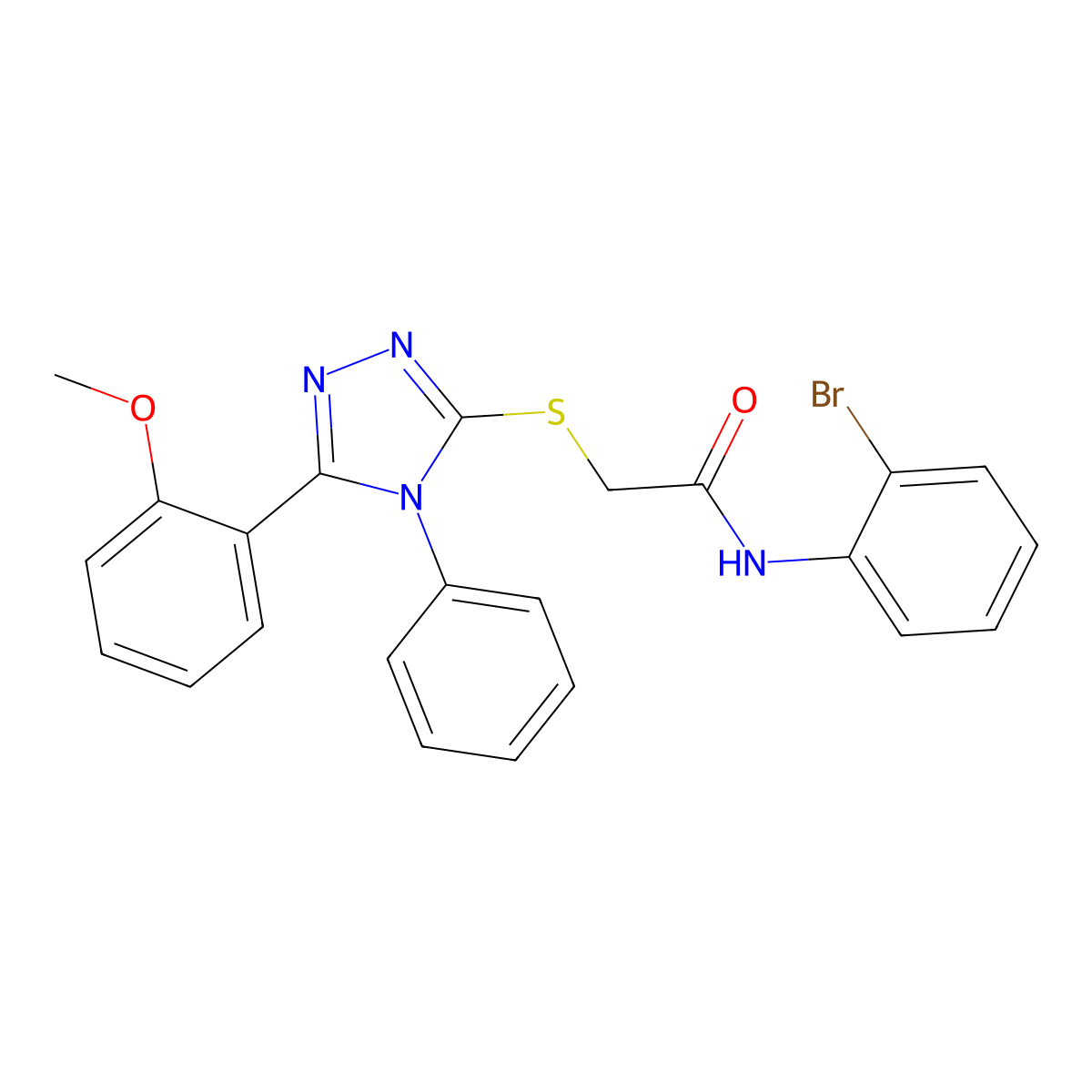 N-(2-bromophenyl)-2-[[5-(2-methoxyphenyl)-4-phenyl-1,2,4-triazol-3-yl]sulfanyl]acetamide molecular structure, CAS 482650-54-4