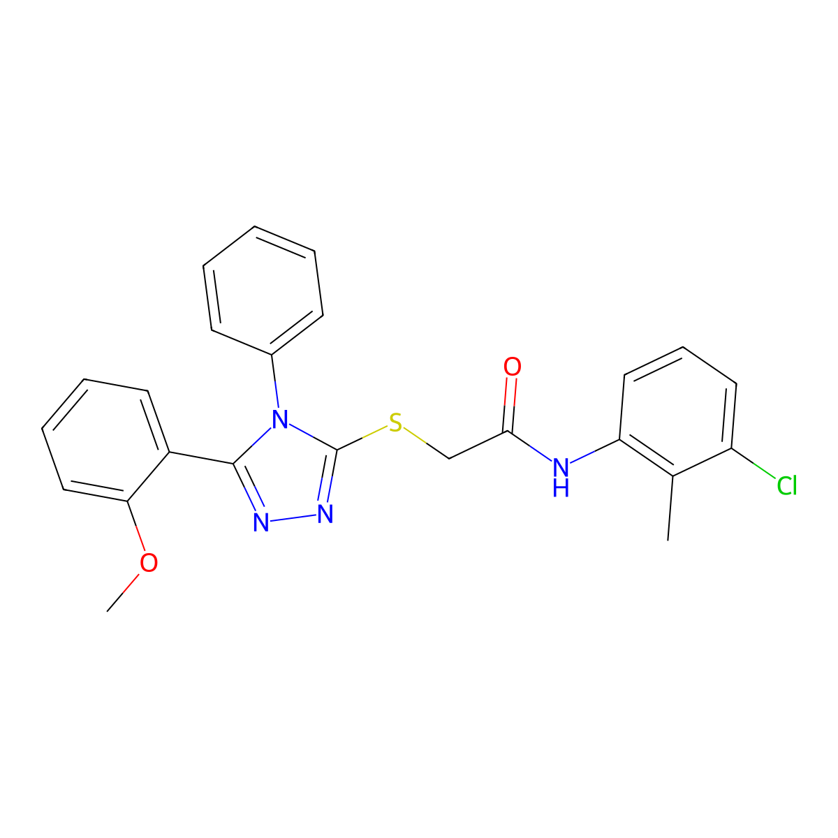 N-(3-Chloro-2-methylphenyl)-2-((5-(2-methoxyphenyl)-4-phenyl-4H-1,2,4-triazol-3-yl)thio)acetamide molecular structure, CAS 482650-60-2