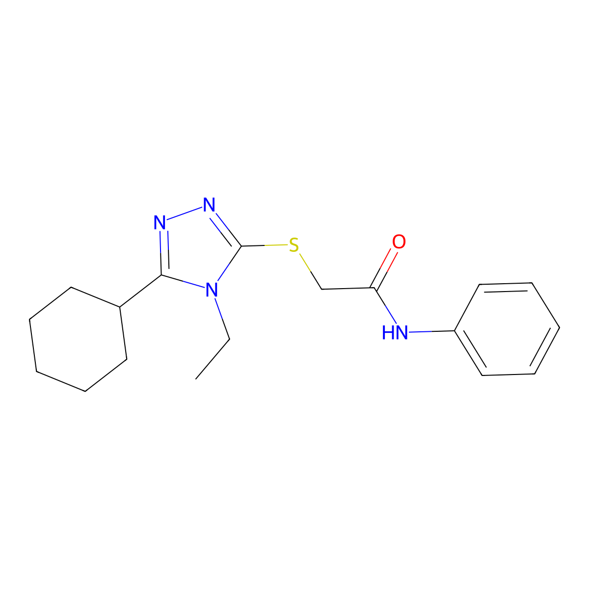 2-((5-Cyclohexyl-4-ethyl-4H-1,2,4-triazol-3-yl)thio)-N-phenylacetamide molecular structure, CAS 482650-84-0