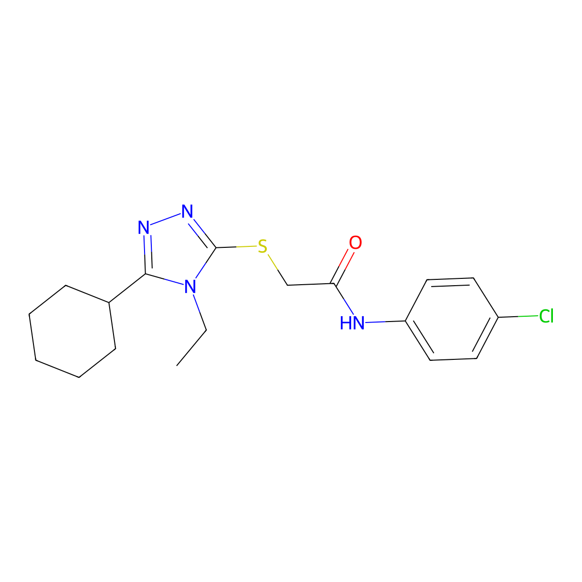 N-(4-Chlorophenyl)-2-((5-cyclohexyl-4-ethyl-4H-1,2,4-triazol-3-yl)thio)acetamide molecular structure, CAS 482650-85-1