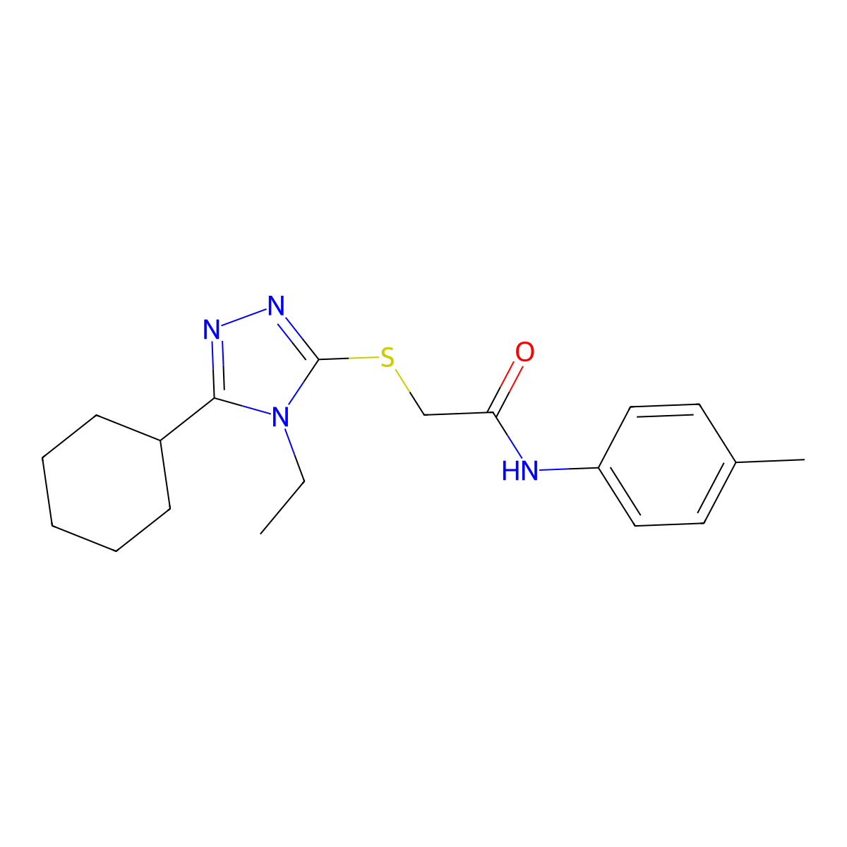 2-((5-Cyclohexyl-4-ethyl-4H-1,2,4-triazol-3-yl)thio)-N-(p-tolyl)acetamide molecular structure, CAS 482651-08-1