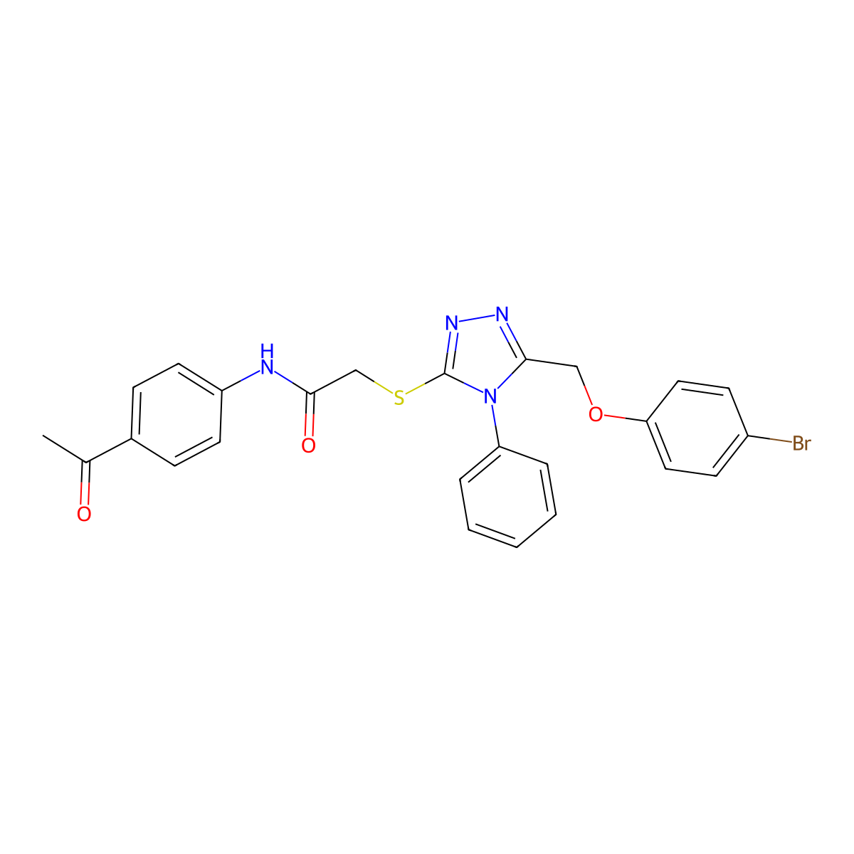 N-(4-acetylphenyl)-2-({5-[(4-bromophenoxy)methyl]-4-phenyl-4H-1,2,4-triazol-3-yl}sulfanyl)acetamide molecular structure, CAS 482651-46-7
