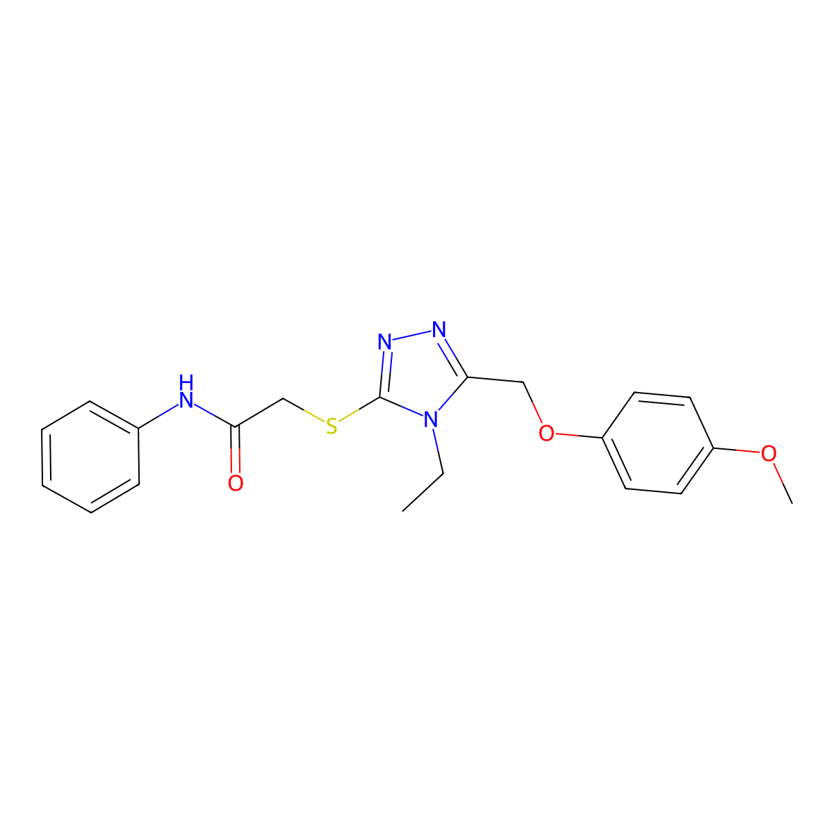 2-({4-ethyl-5-[(4-methoxyphenoxy)methyl]-4H-1,2,4-triazol-3-yl}sulfanyl)-N-phenylacetamide molecular structure, CAS 482651-88-7