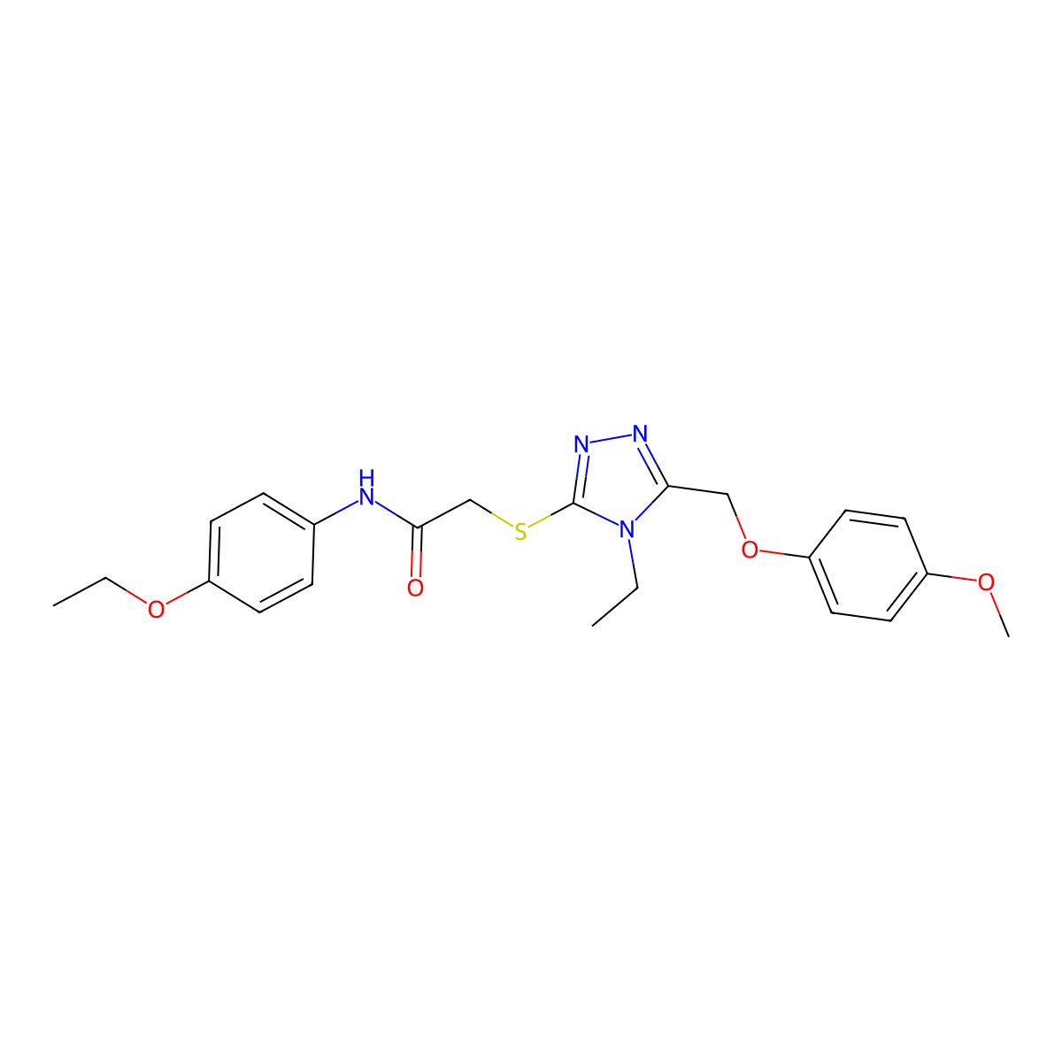 N-(4-ethoxyphenyl)-2-({4-ethyl-5-[(4-methoxyphenoxy)methyl]-4H-1,2,4-triazol-3-yl}sulfanyl)acetamide molecular structure, CAS 482651-96-7