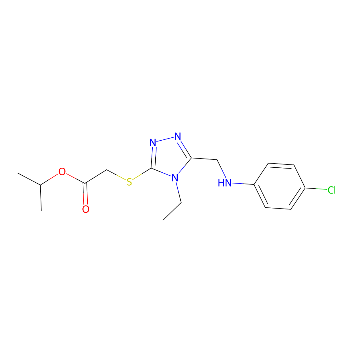 Isopropyl 2-((5-(((4-chlorophenyl)amino)methyl)-4-ethyl-4H-1,2,4-triazol-3-yl)thio)acetate molecular structure, CAS 482652-69-7