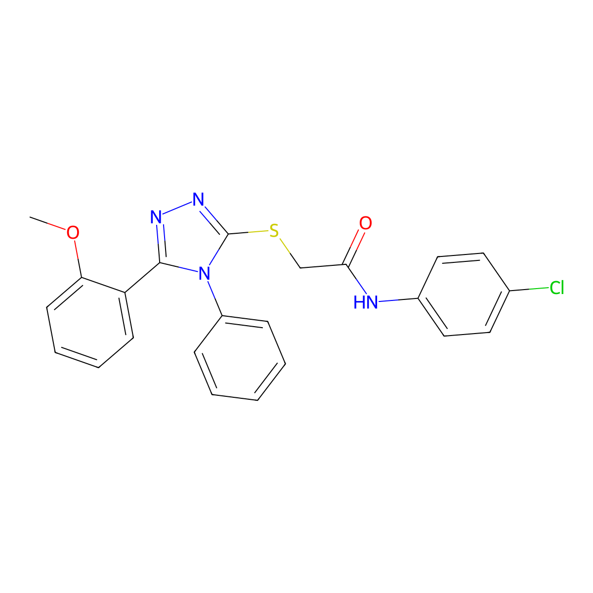 N-(4-Chlorophenyl)-2-((5-(2-methoxyphenyl)-4-phenyl-4H-1,2,4-triazol-3-yl)thio)acetamide molecular structure, CAS 482652-85-7