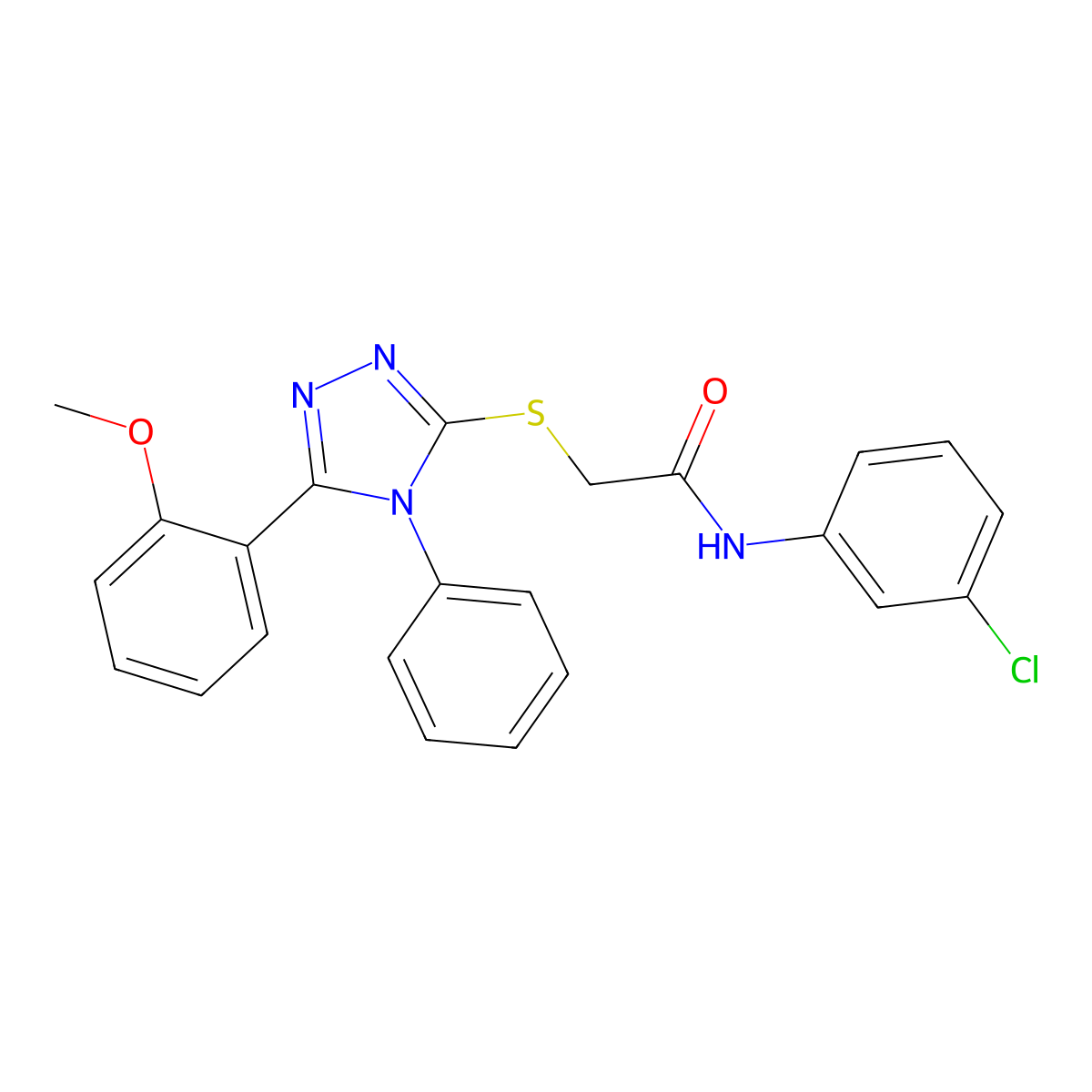 N-(3-chlorophenyl)-2-[[5-(2-methoxyphenyl)-4-phenyl-1,2,4-triazol-3-yl]sulfanyl]acetamide molecular structure, CAS 482652-86-8