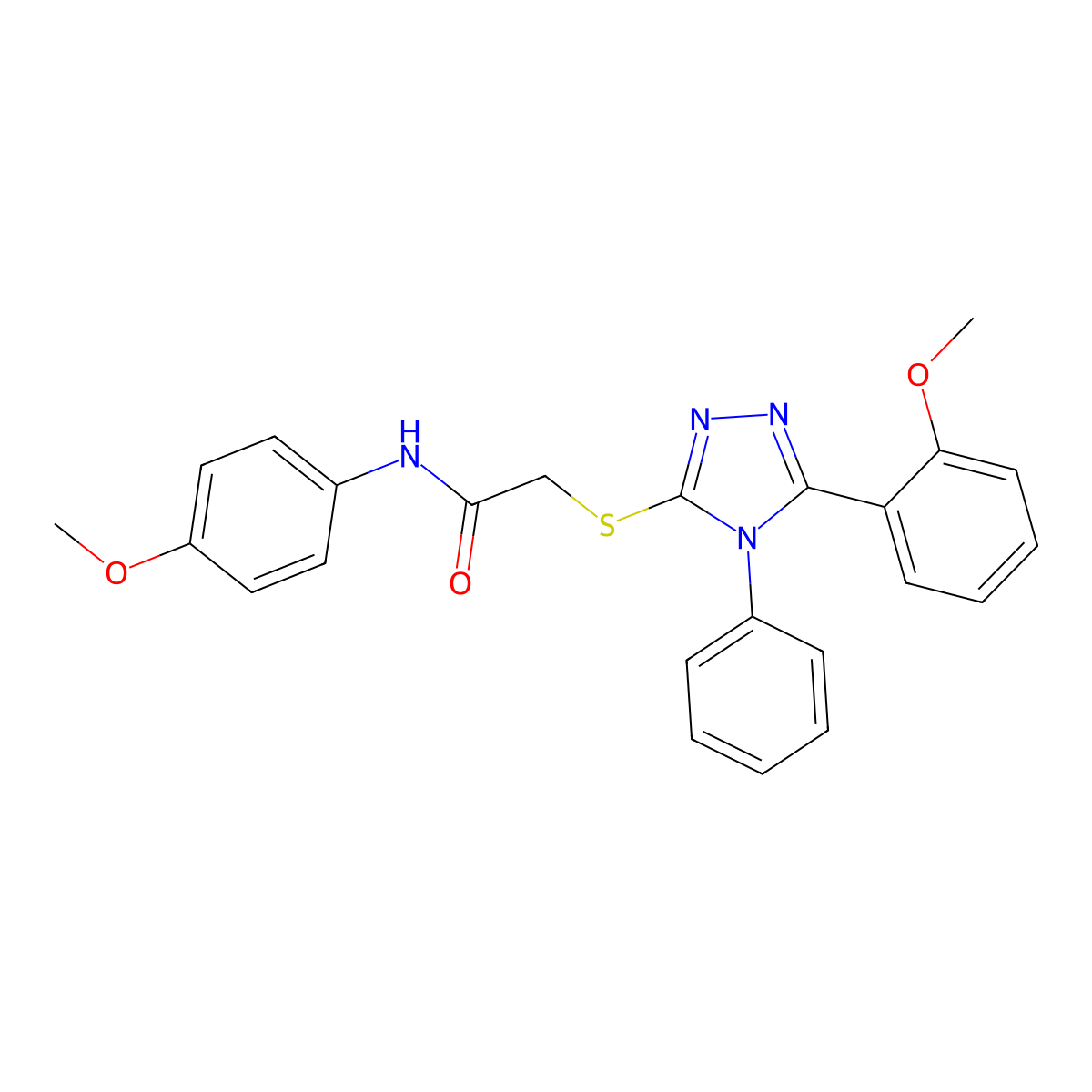 N-(4-methoxyphenyl)-2-[[5-(2-methoxyphenyl)-4-phenyl-1,2,4-triazol-3-yl]sulfanyl]acetamide molecular structure, CAS 482652-87-9