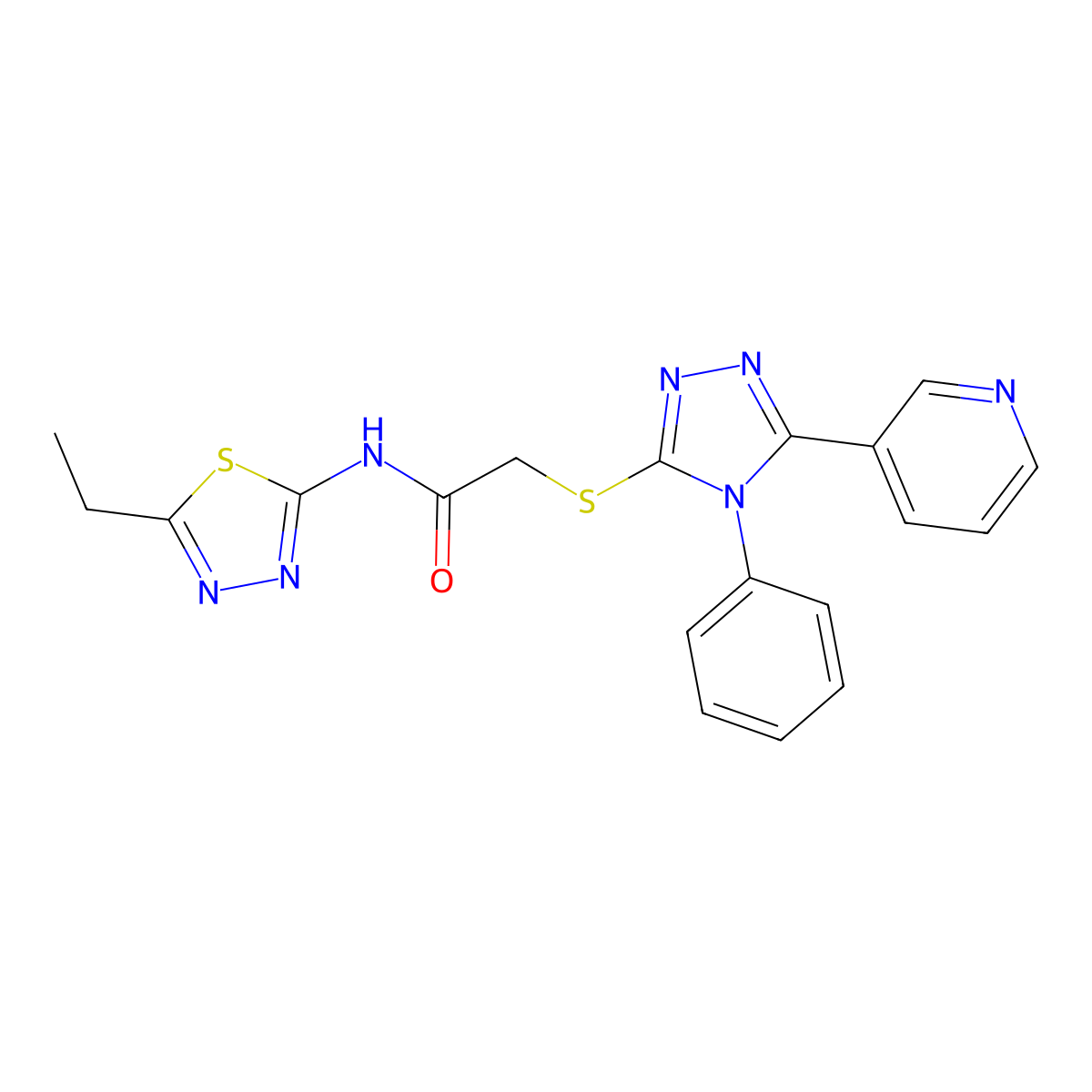 N-(5-ethyl-1,3,4-thiadiazol-2-yl)-2-[(4-phenyl-5-pyridin-3-yl-1,2,4-triazol-3-yl)sulfanyl]acetamide molecular structure, CAS 482654-44-4