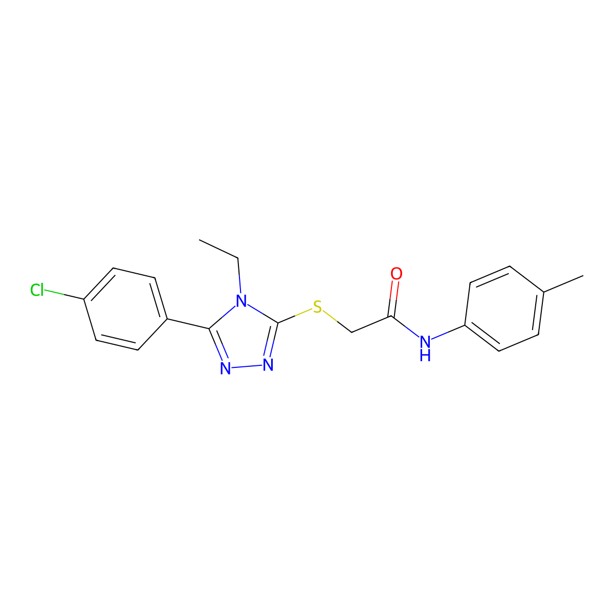 2-{[5-(4-chlorophenyl)-4-ethyl-4H-1,2,4-triazol-3-yl]sulfanyl}-N-(4-methylphenyl)acetamide molecular structure, CAS 482654-82-0