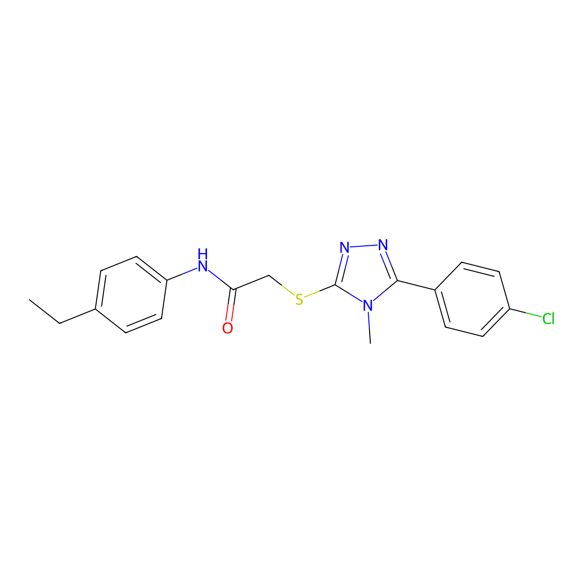 2-{[5-(4-chlorophenyl)-4-methyl-4H-1,2,4-triazol-3-yl]sulfanyl}-N-(4-ethylphenyl)acetamide molecular structure, CAS 482654-85-3