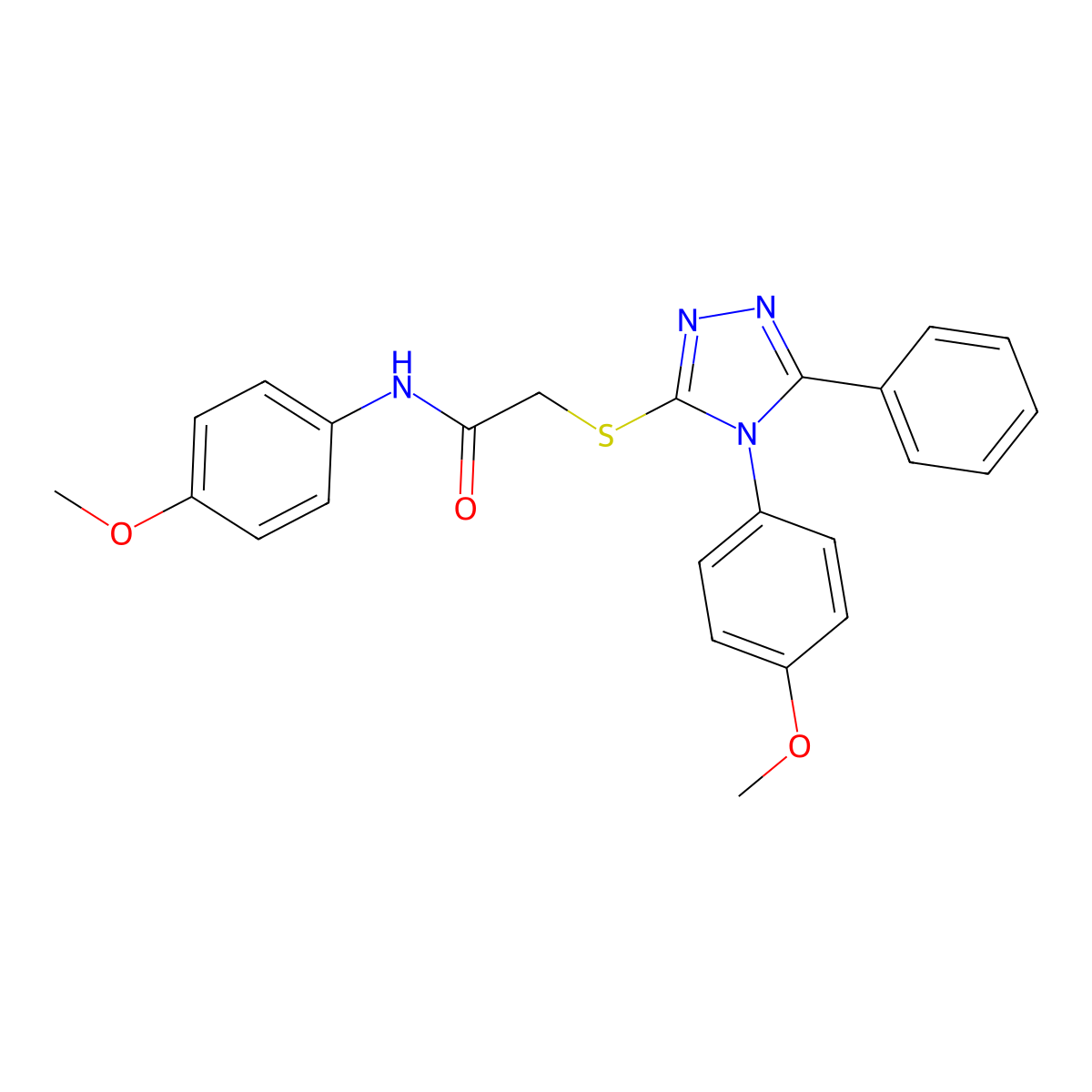 N-(4-methoxyphenyl)-2-{[4-(4-methoxyphenyl)-5-phenyl-4H-1,2,4-triazol-3-yl]sulfanyl}acetamide molecular structure, CAS 482657-16-9