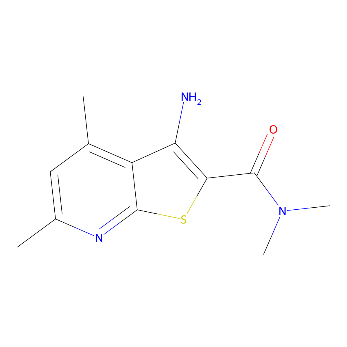 3-amino-N,N,4,6-tetramethylthieno[2,3-b]pyridine-2-carboxamide molecular structure, CAS 482657-42-1