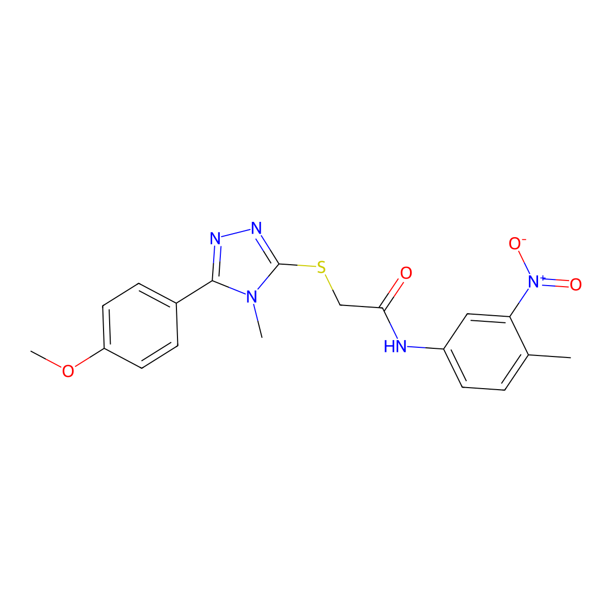 2-[[5-(4-methoxyphenyl)-4-methyl-1,2,4-triazol-3-yl]sulfanyl]-N-(4-methyl-3-nitrophenyl)acetamide molecular structure, CAS 482660-14-0