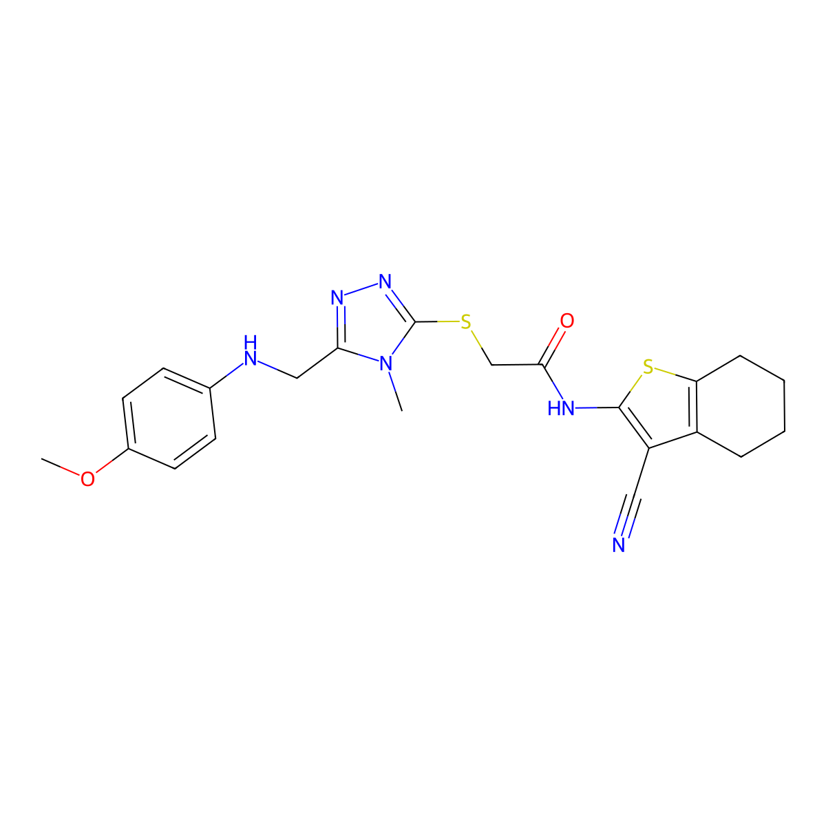 N-(3-cyano-4,5,6,7-tetrahydro-1-benzothien-2-yl)-2-({5-[(4-methoxyanilino)methyl]-4-methyl-4H-1,2,4-triazol-3-yl}sulfanyl)acetamide molecular structure, CAS 482660-74-2