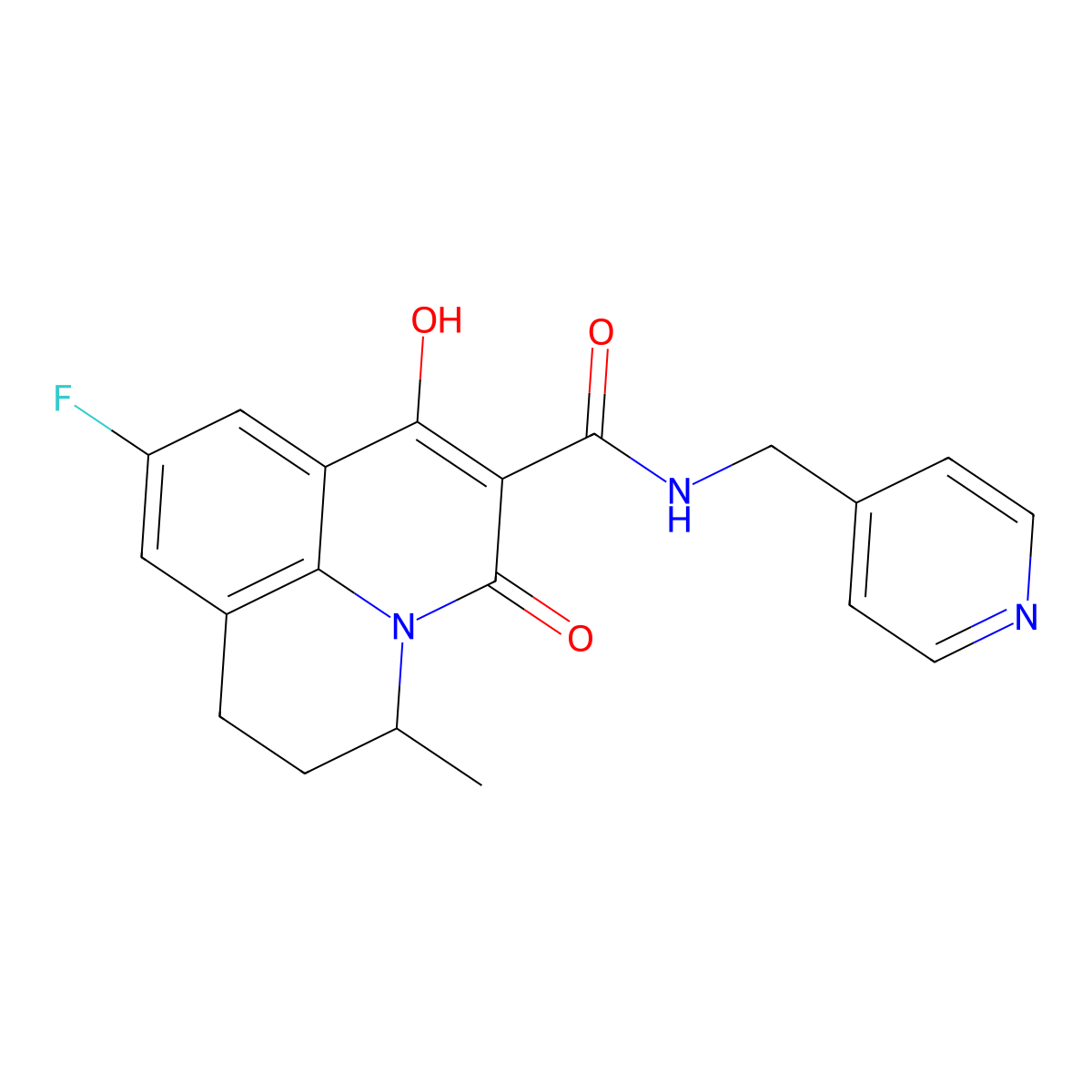 9-Fluoro-7-hydroxy-3-methyl-5-oxo-N-[(pyridin-4-yl)methyl]-2,3-dihydro-1H,5H-pyrido[3,2,1-ij]quinoline-6-carboxamide molecular structure, CAS 4827-01-4