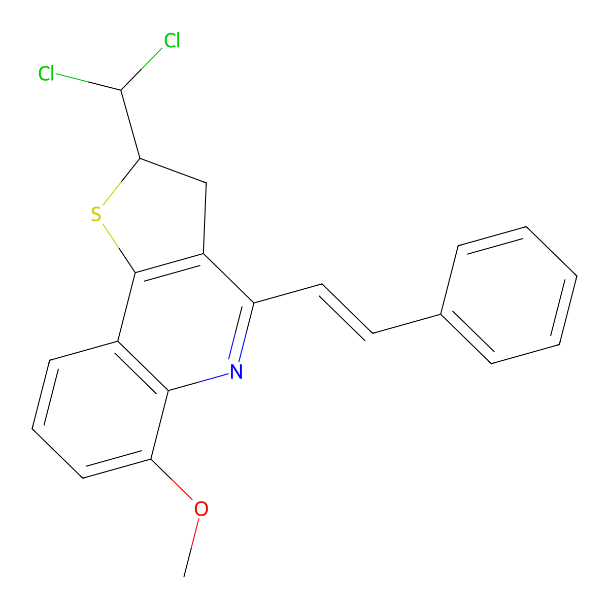 2-(Dichloromethyl)-6-methoxy-4-(2-phenylethenyl)-2,3-dihydrothieno[3,2-c]quinoline molecular structure, CAS 4827-62-7