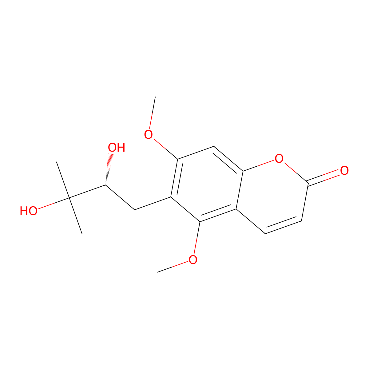 6-((2R)-2,3-Dihydroxy-3-methylbutyl)-5,7-dimethoxy-2H-1-benzopyran-2-one molecular structure, CAS 483-90-9